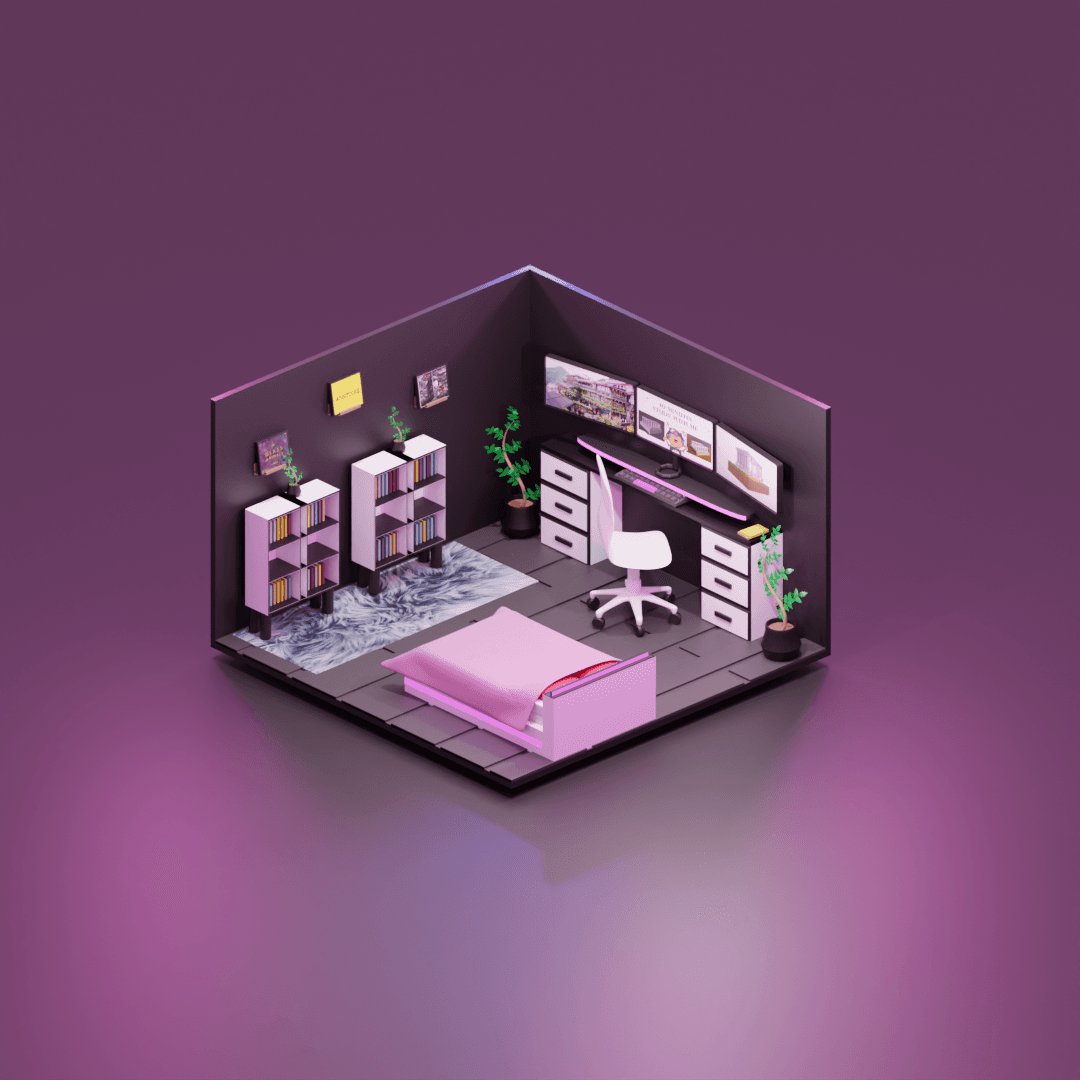 3D model of pink gaming studio