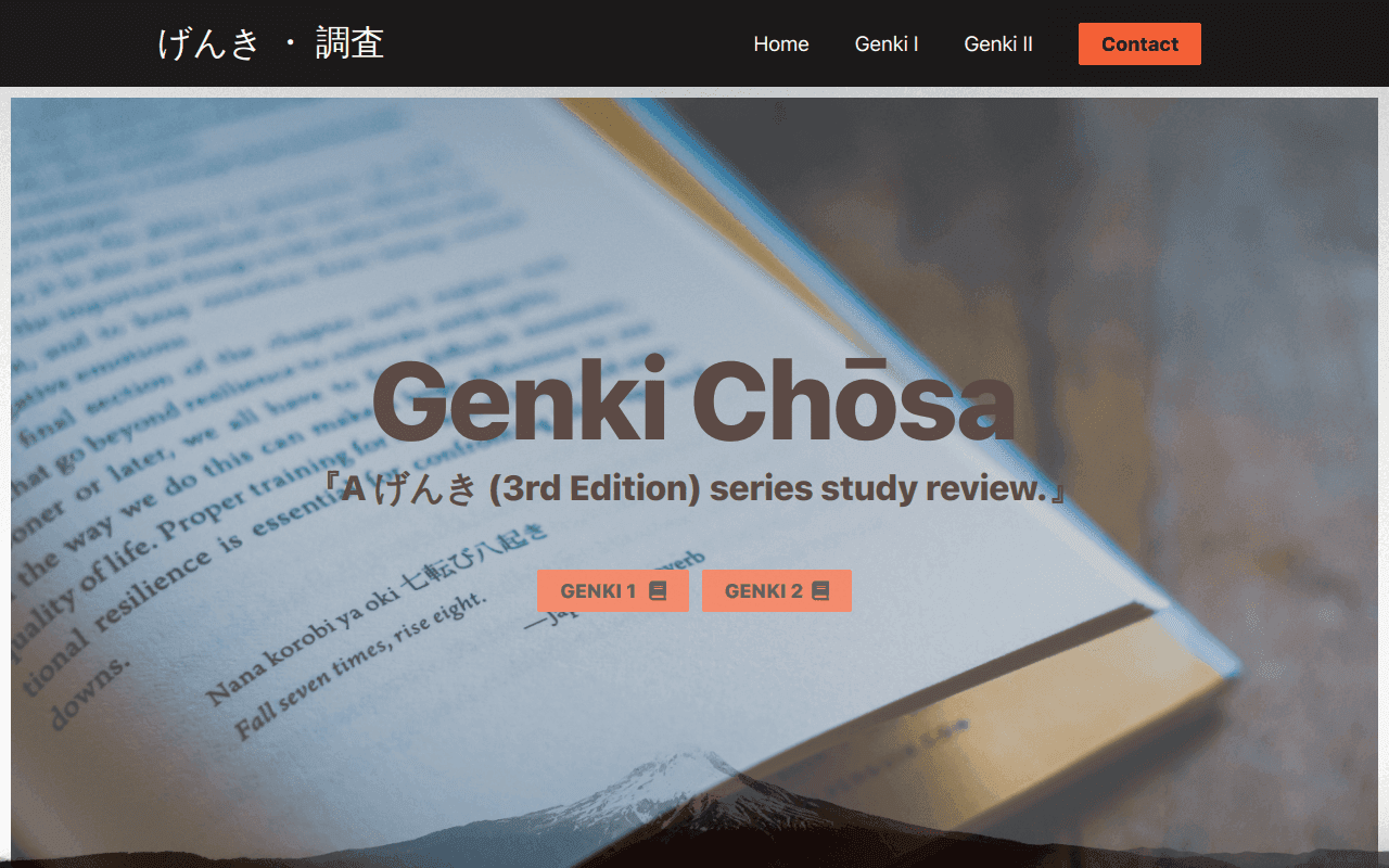 thumbnail website for reviewing japanese from Genki series